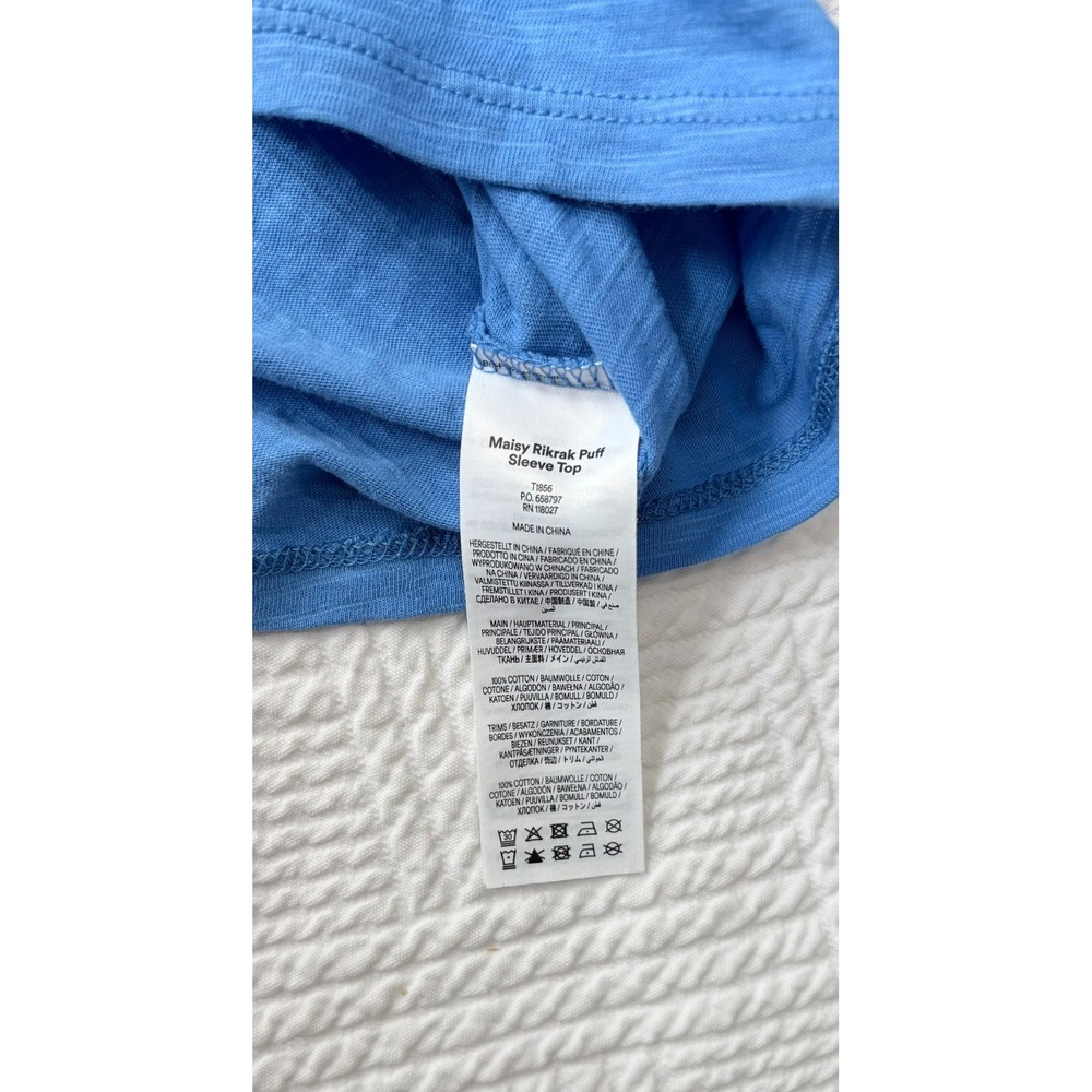 Boden Women's Size 4 Blue Maisy Rikrak Puff Sleeve Top V Neck Elevated Casual - Picture 6 of 8